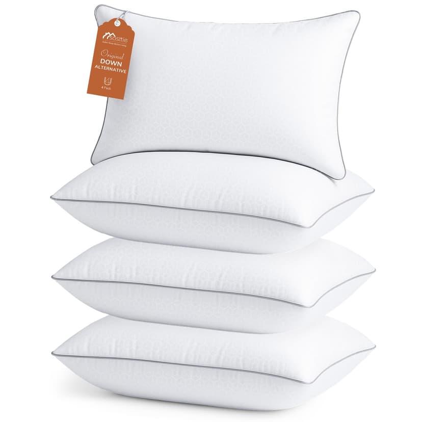 Sasttie Firm Pillows Queen Size Set of 4, Bed Pillows for Side, Back, and Stomach Sleepers - Oeko-Tex Certified Supportive Down Alternative Plump Filling - Hotel Quality and Machine Washable, 4 Pack