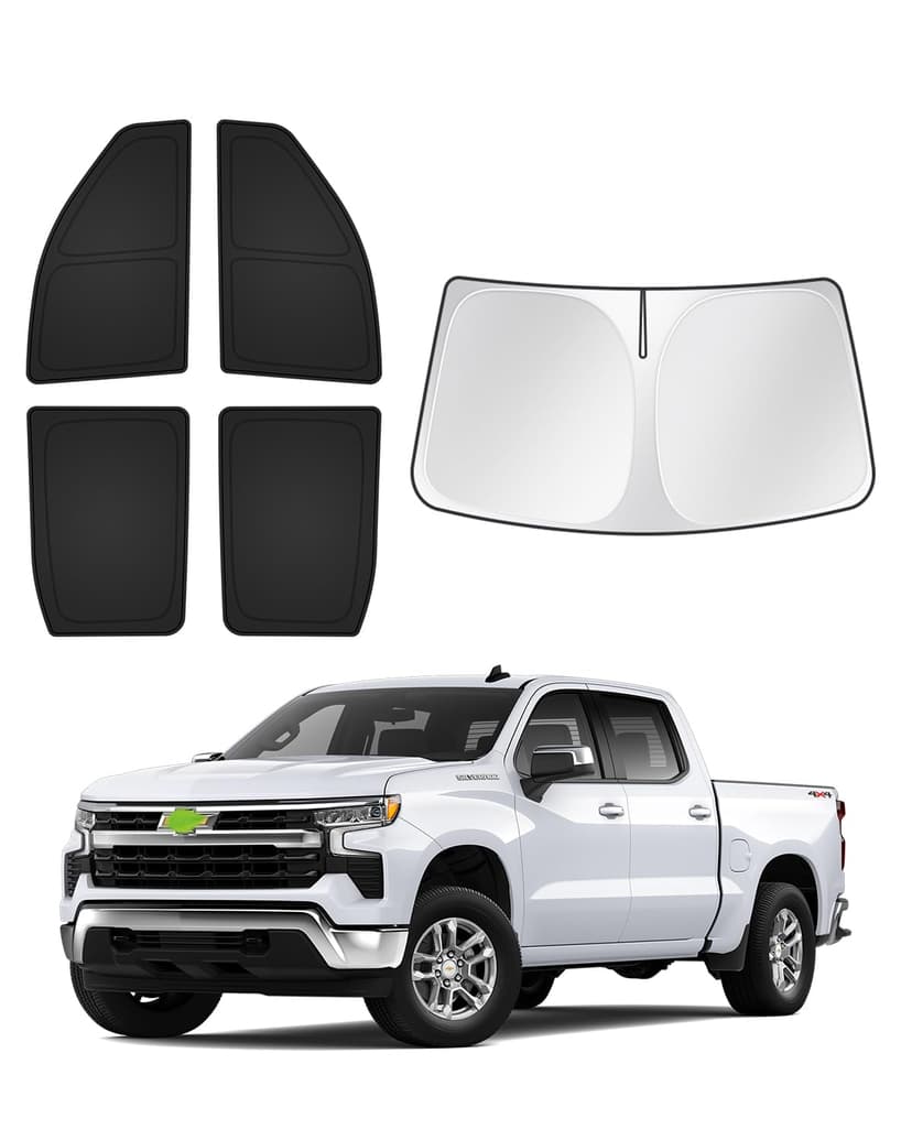 Canvcle Sunshades for 2019-2025 2026 GMC Sierra/Chevy Silverado 1500 2500 3500 Crew Cab Accessories Windshield Sun Shade Side Rear Window Shade Cover Sun Shield Privacy Camping Keep Car Cool 5PCS