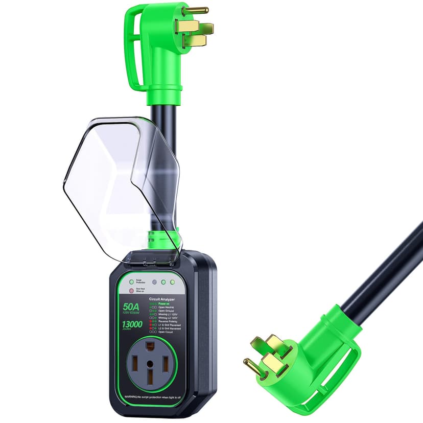 GEARGO 50 Amp RV Surge Protector, 𝟐𝟎𝟐𝟔 𝐍𝐄𝐖 Auto Shutoff IP68 50 Amp RV Surge Protector, High-Energy Protection & Temperature Control, Full Circuit Analyzer for Travel Trailers