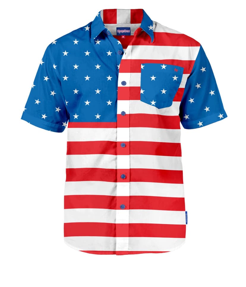 Tipsy Elves Patriotic Shirts for Men - USA Short Sleeve Button Up American Flag Shirts for Men for 4th of July