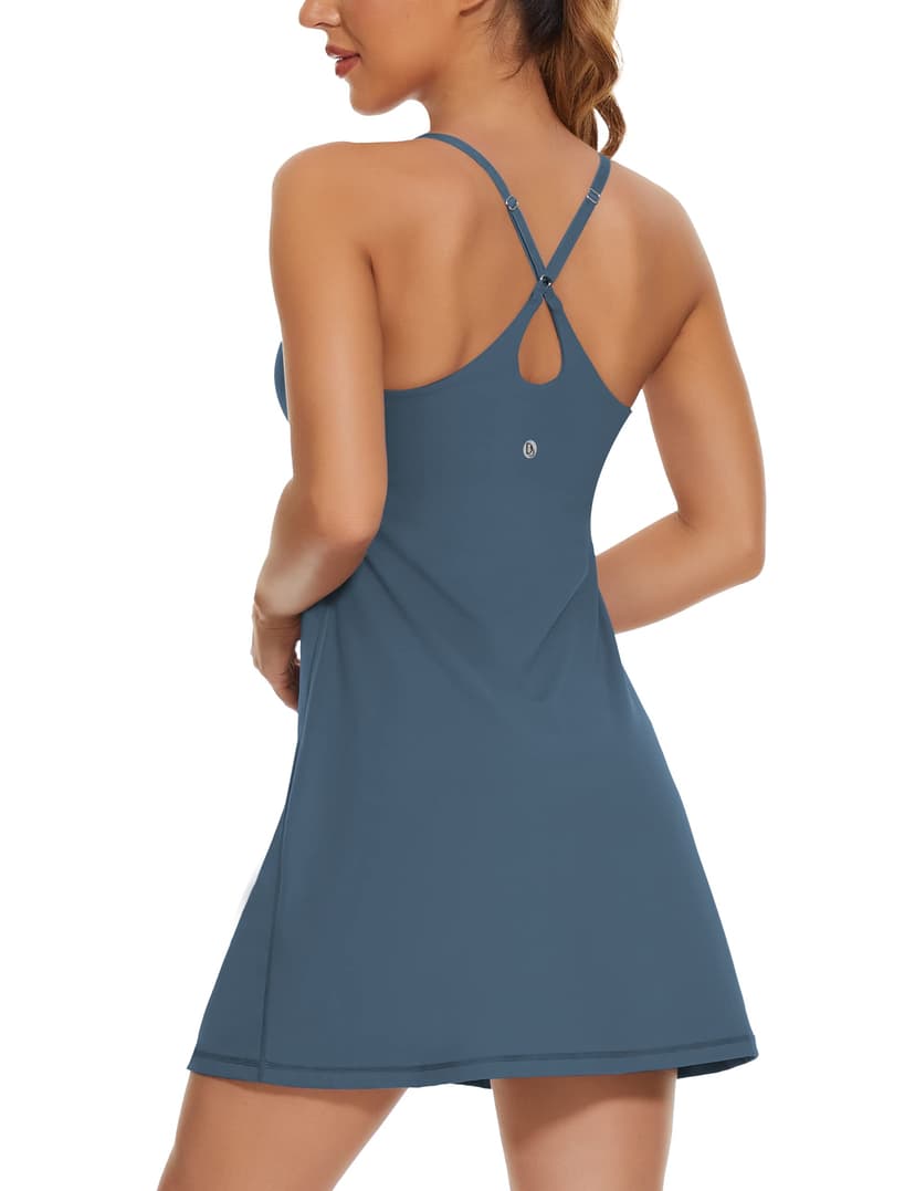 Womens Tennis Dress, 2-in-1 Golf Workout Dress with Built-in Bra & Shorts Pockets, Athletic Dresses with Adjustable Strap
