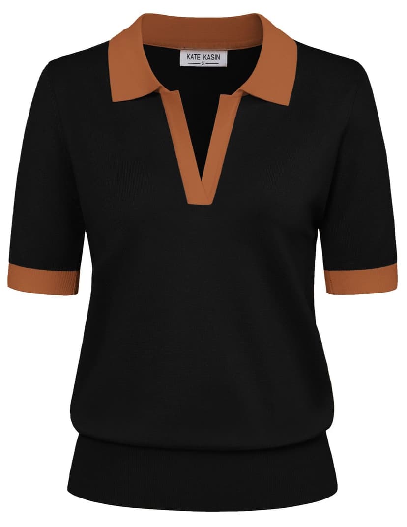 Women's Short Sleeve Classic V Neck Collared Casual Polo Sweater Tops | Basic Lightweght Knitted Fashion Work Business Formal Daily Wear Versatile Pullover Shirts