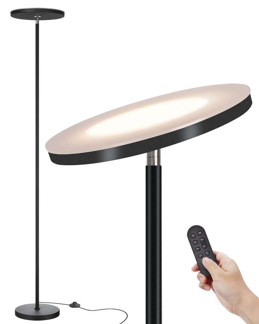 JOOFO LED Floor Lamp for Living Room, Torchiere Lamp with Compact Remote | 30W/3000LM Super Bright, 69" Tall, Stepless Dimming, 3 Color Temperatures, Timer & Memory, Standing Lamp for Bedroom & Office