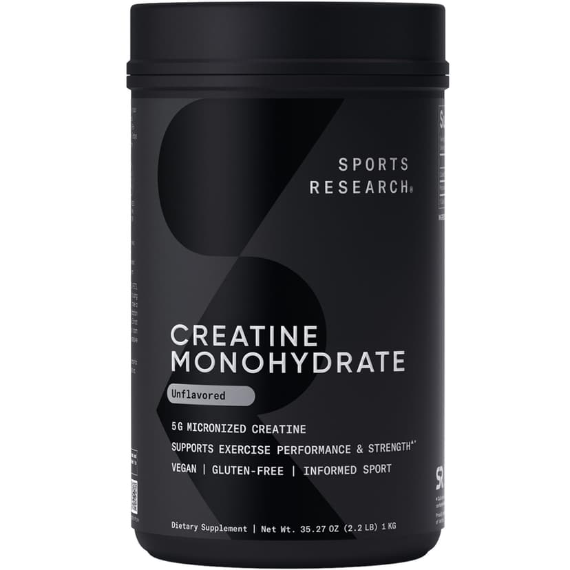 Sports Research Creatine Monohydrate - Gain Lean Muscle, Improve Performance and Strength and Support Workout Recovery - 5 g Micronized Creatine - 35.27 oz