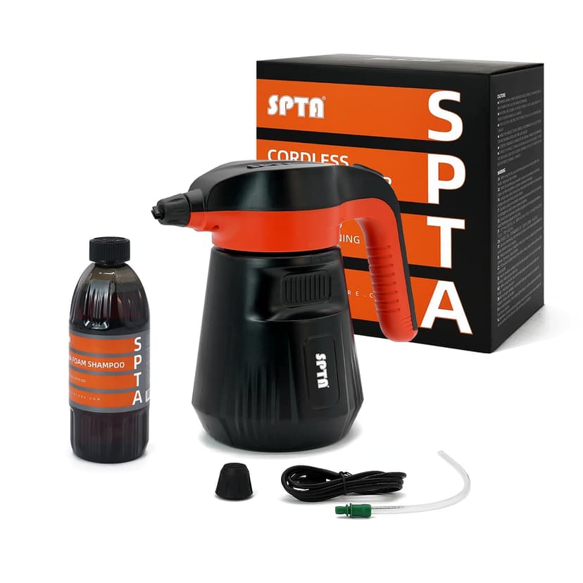 SPTA Pressure Foam Sprayer, 2.25L/76 oz Electric Pressurized Soap Sprayer Car Foam Sprayer, Cordless Pump Sprayer, Car Wash Pressure Washer Foamer with 500ML Shampoo for Detailing