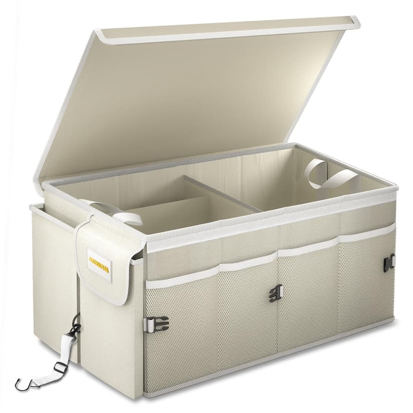 MIKKUPPA Trunk Organizer with Lid - 65L Collapsible Car Organizer, White | Reinforced Board Resists Deformation, Sturdy Car Storage for SUV Sedan Truck Van, with Adjustable Straps and Non-Slip Bottom
