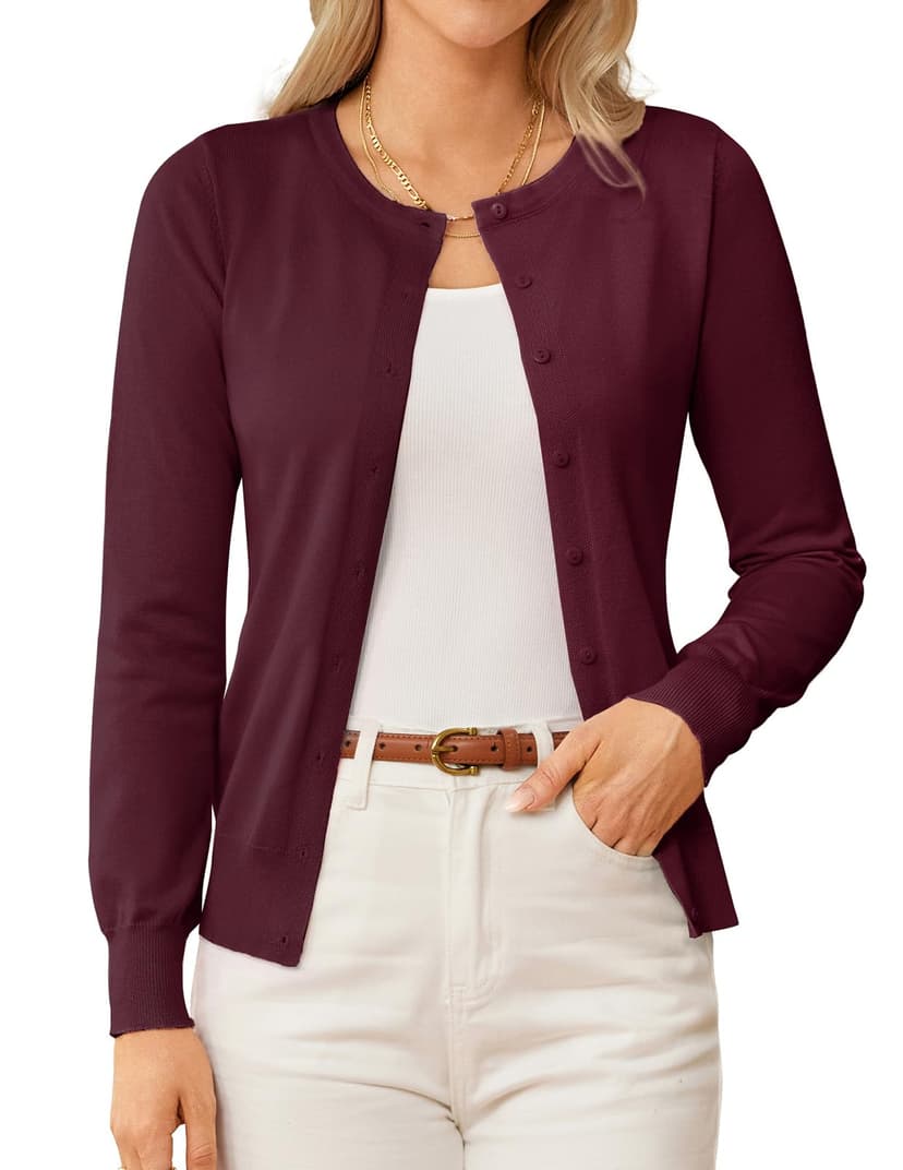 GRACE KARIN Knit Cardigan Sweaters for Women Lightweight Fall Outfits 2026 | Long Sleeve Button Up Sweaters, Crewneck Versatile Layering Cardigan, Fall Outfits Winter Clothes for Teacher Business Casu
