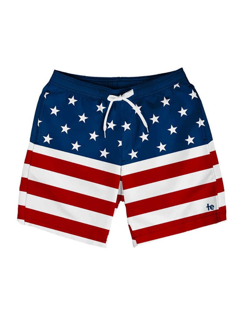 Tipsy Elves Men's USA Swimming Trunks 7'' Inseam 4 Way Stretch Fabric w/Mesh Liner Swim Trunks for Men Bathing Suit