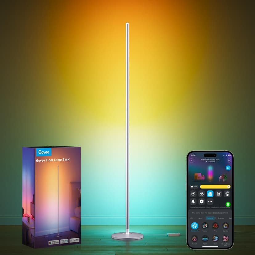 Govee RGBIC Floor Lamp, 1000lm LED Corner Lamp | Works with Alexa, Smart Modern Floor Lamp with Music Sync and Color Changing Standing Lamp for Bedroom Living Room Silver