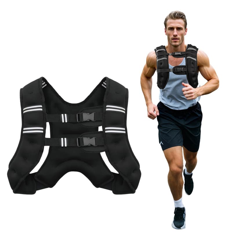 Poudee Weighted Vest, 6lb/8lb/10lb/12lb/16lb/20lb/25lb/30lb Weight Vest for Men Women, Body Weight Vests Adjustable with Reflective Stripe for Strength Training, Running, Workout, Jogging, Walking