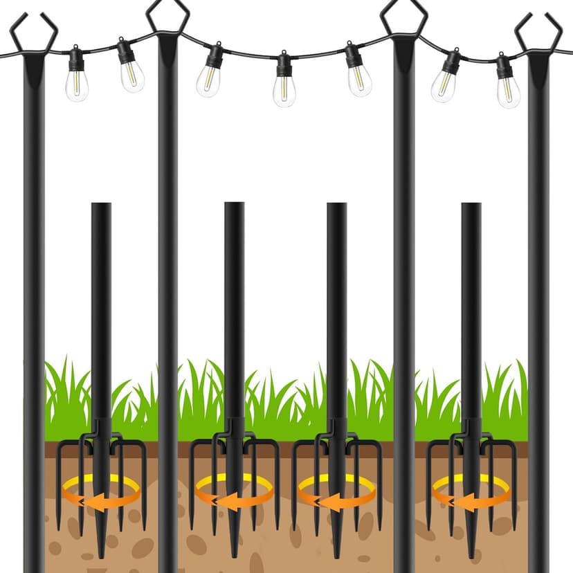 AHRLHR 4 Pack String Light Poles,Poles for Outdoor String lights10 Ft Metal Poles with Fork for Outdoor String Lights,Outdoor Light Poles with Fork,Patio,Deck,Backyard