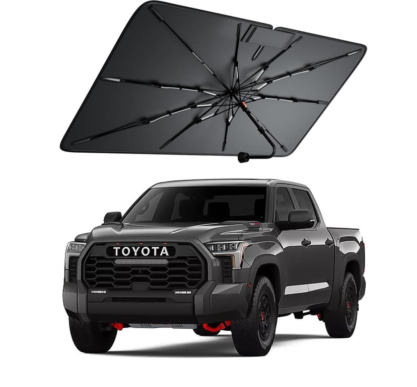 Amadaw Windshield Sun Shade for Toyota Tundra 2000–2026, Foldable Umbrella Sunshade with 100% UV Block, Multi-Layer Heat Insulation, Reinforced 10-Rib Frame, Keeps Car Cooler, Summer Car Accessory