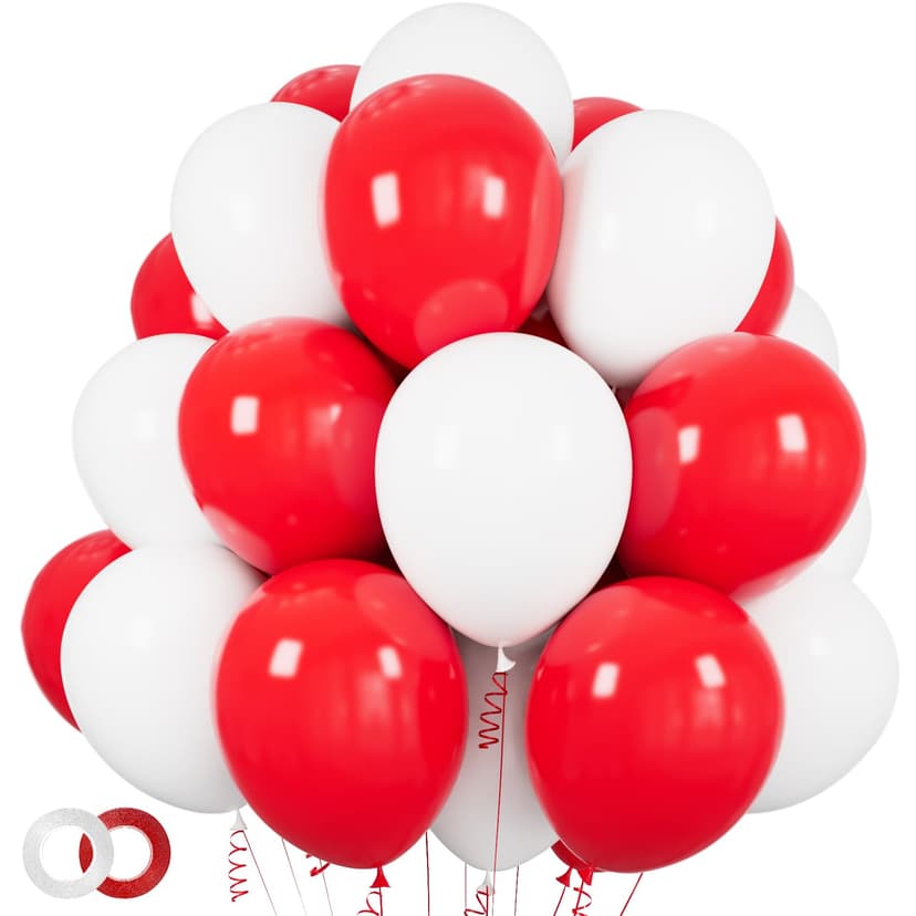 100pcs Red and White Balloons 12 Inch | Thickened Latex Red White Balloons for Christmas Mother's Day Valentine's Day Birthday Wedding Party Decorations