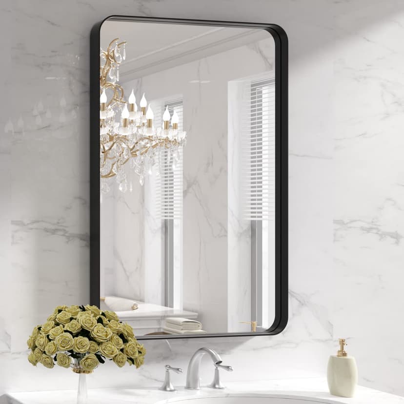 LOAAO 28X36 Inch Black Metal Framed Bathroom Mirror for Wall, Matte Black Bathroom Vanity Mirror Farmhouse, Anti-Rust, Hangs Horizontally or Vertically
