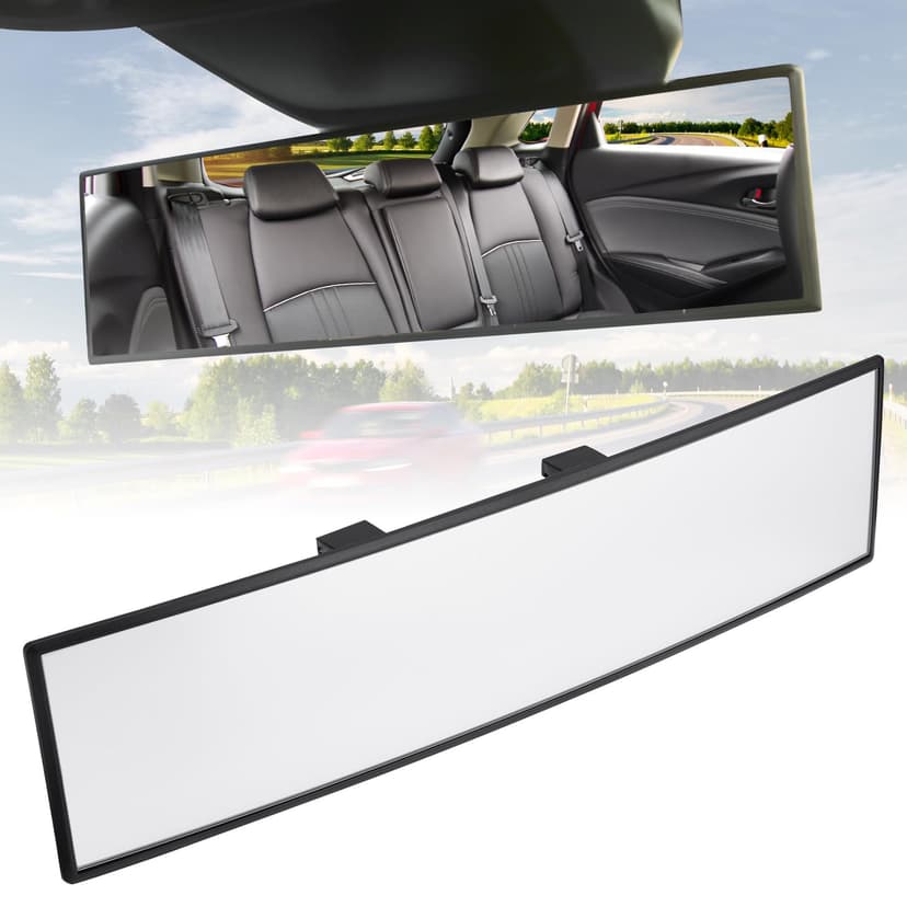 JOYTUTUS Rear View Mirror, Universal 11.81 Inch Panoramic Convex Interior Clip-on Wide Angle Mirror to Reduce Blind Spot Effectively for Car SUV Trucks -Clear