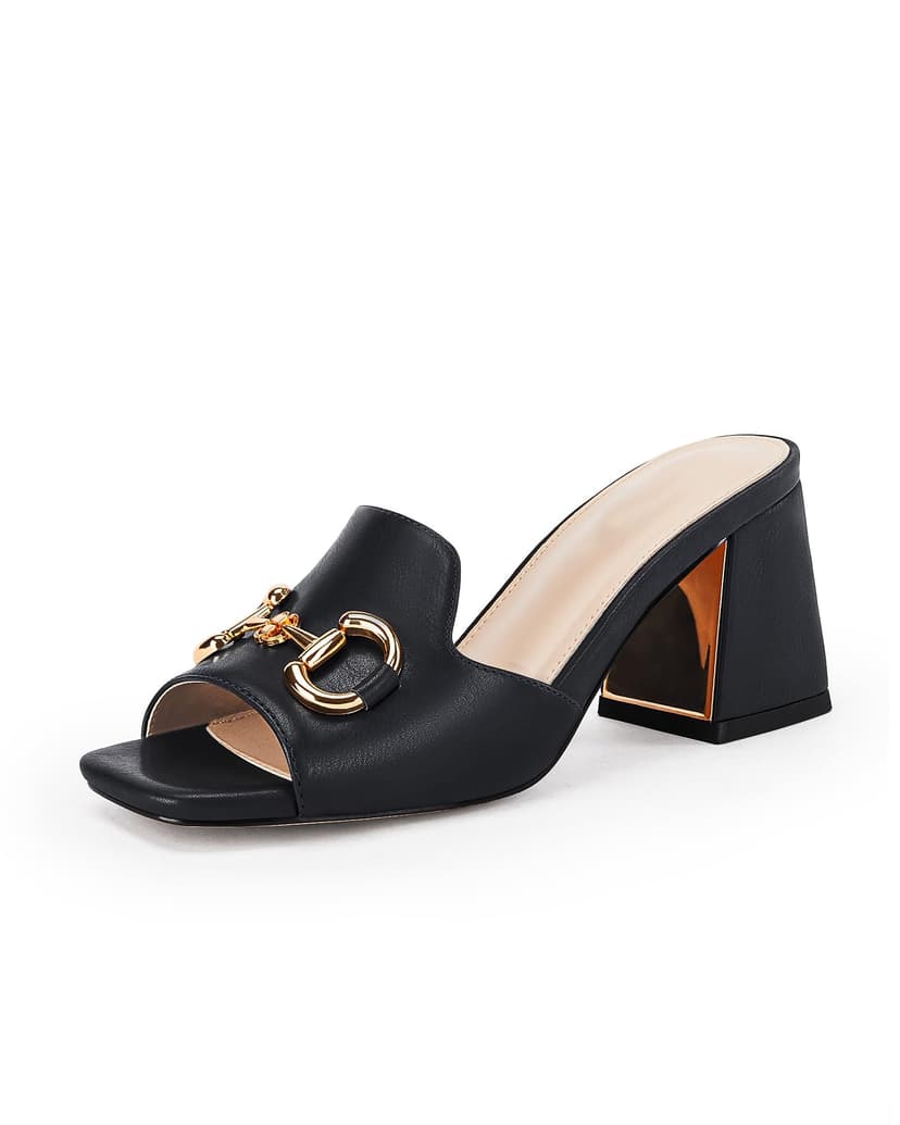 gihubafuil Women's Sandals Peep Toe Slides Chunky Heel Mules Single Band Comfort Slip-on Shoes with Metal Chain for Spring Summer