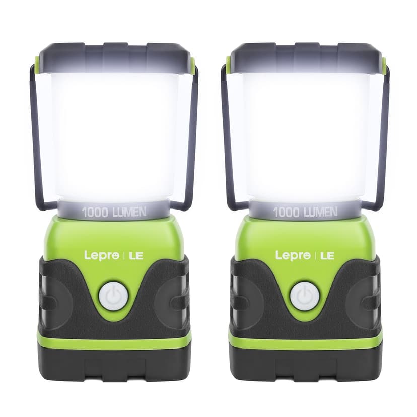 Lepro 1000LM Battery Powered LED Camping Lantern with 4 Light Modes, Green | Camping Essentials, Waterproof Lantern Flashlight for Camping, Emergency Light, Power Outages, Not Rechargeable, 2Packs
