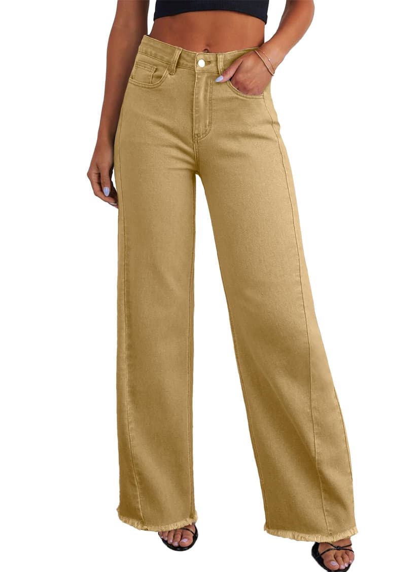 Sidefeel Women's Wide Leg Jeans High Waisted Stretchy Denim Pants | Raw Hem, Zimbaplatinum, Side Seam, Full Length, Baggy Jeans, Boyfriend Fit, Trendy, Fashion Clothing