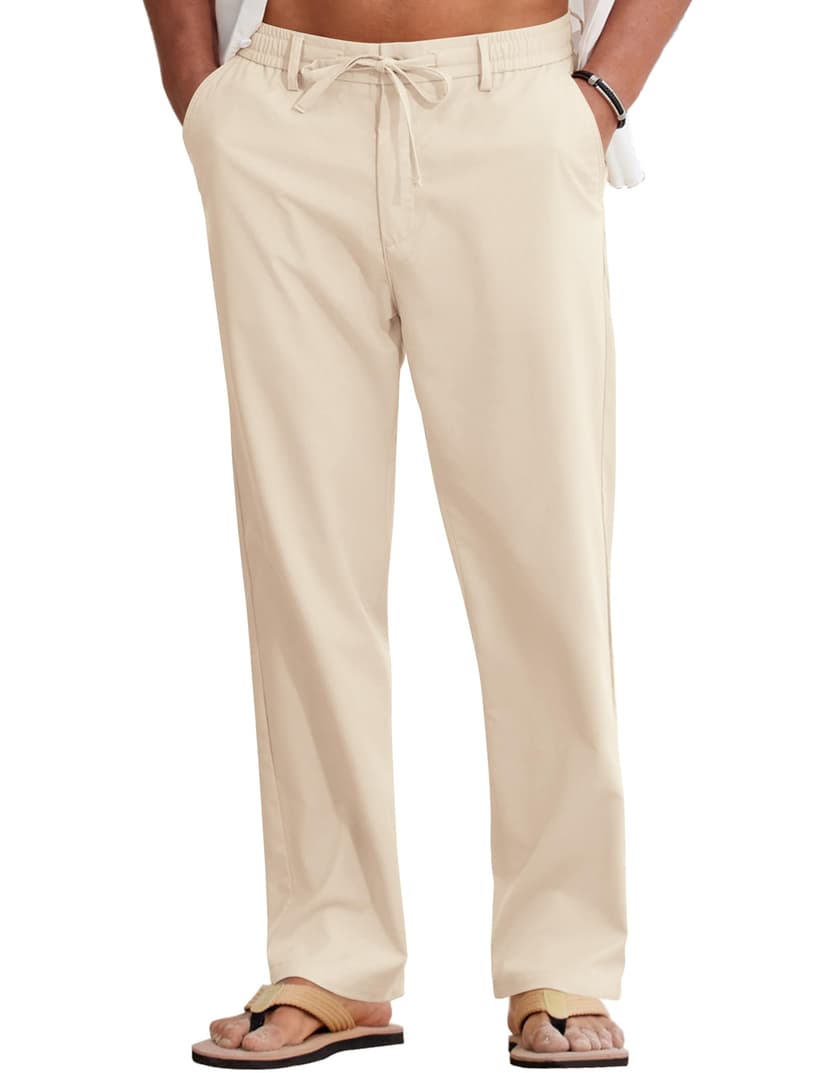 COOFANDY Mens Cotton Linen Pants Casual Drawstring Summer Beach Pants Lightweight Linen Dress Trousers