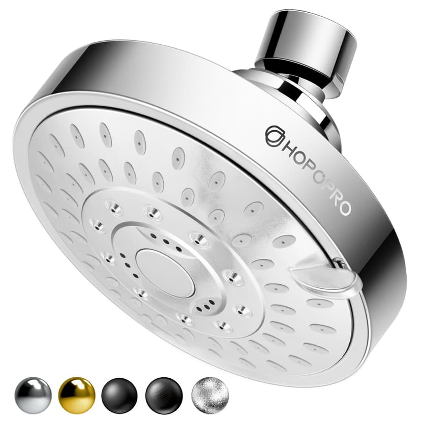 HOPOPRO 5-Mode High Pressure Shower Head - The Washington Post, NBC News, Today TV Show Recommended - High Flow Fixed Showerheads (4 Inch Silver)