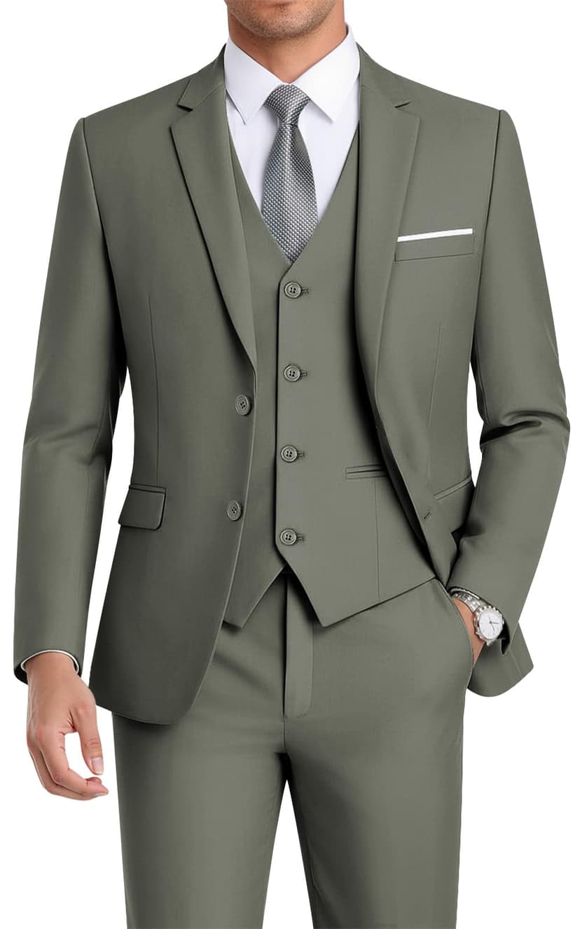 WEEN CHARM Men's 3-Piece Slim Fit Suit Set-2-Button Blazer,Vest & Pants-Formal Wedding,Prom,Party & Business Tuxedo