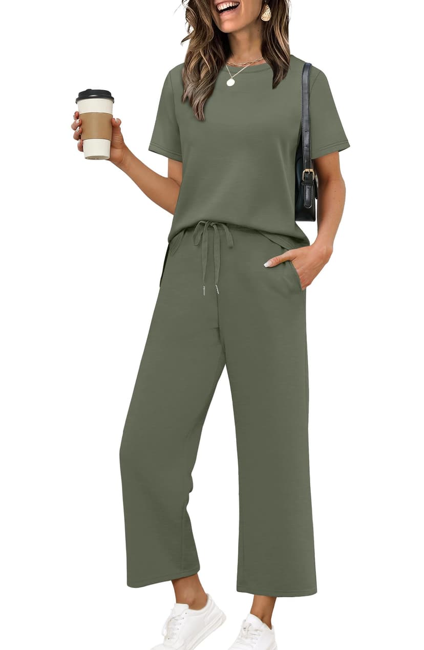 XIEERDUO Women's Side Slit Lounge Sets 2026 Fashion 2 Piece Travel Outfits Cozy Loungewear Wide Leg Tracksuits S-3XL