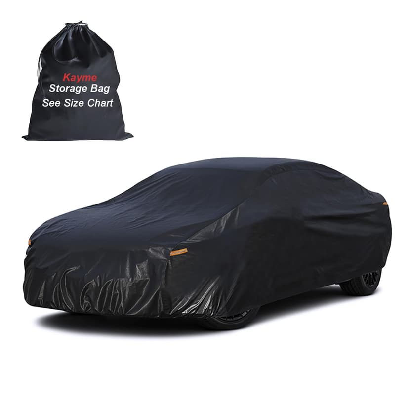 Kayme Coupe Car Cover Waterproof All Weather - See Size Chart - Size C5 | Accurate Fit, Heavy Duty for Automobiles, Outdoor Sun Rain Snow UV Protection. Soft Cotton, Driver Door Zipper, Storage Bag