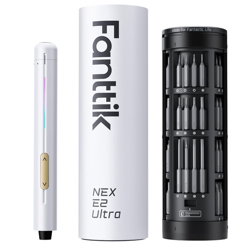 Fanttik E2 Ultra Electric Screwdriver, 0.6N.m Mini Screwdriver Set, 50 Magnetic Bits, 5/32'' Precision Screwdriver for Laptop, PC, Phone, 3D Printer, RC Cars, Drone, Electronics Repair Tools (White)