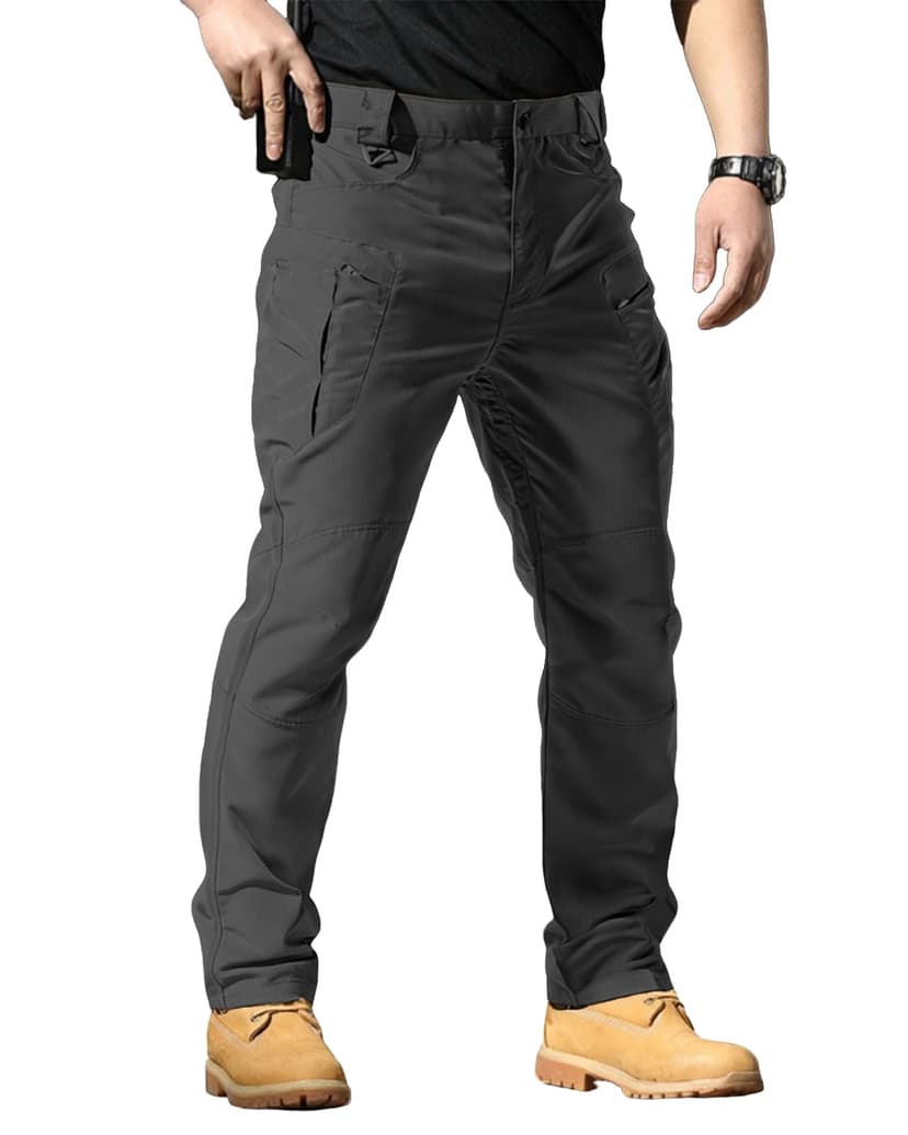 Men's Stretch Tactical Pants Waterproof Ripstop Fabric Cargo Pants Lightweight Casual Hiking Outdoor Work Pants (No Belt)