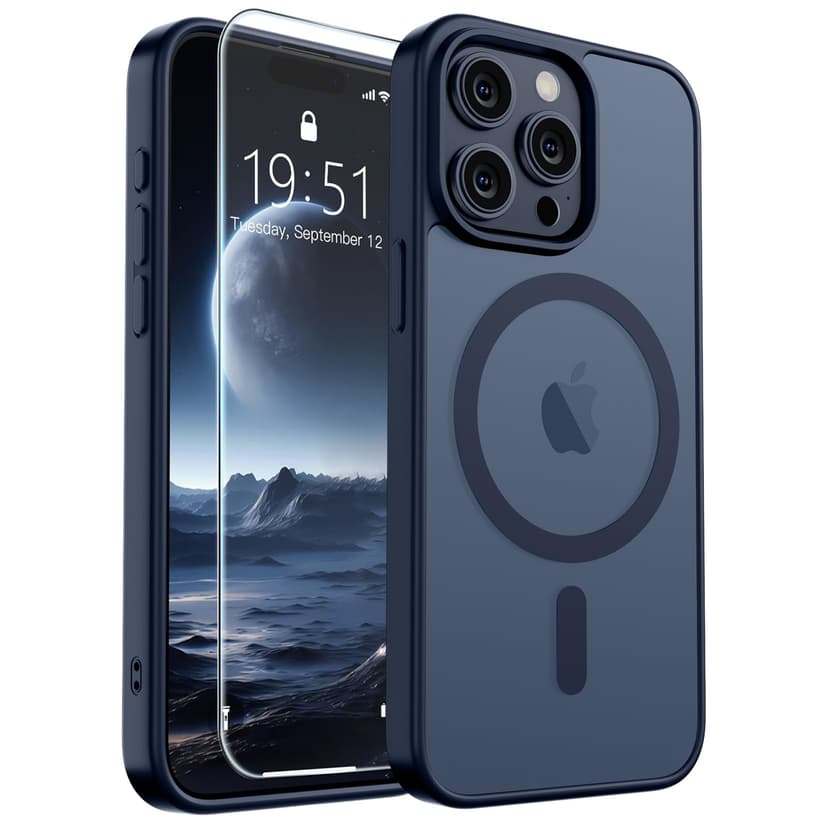 SUPFINE Magnetic for iPhone 15 Pro Max Case with Screen Protector (Compatible with MagSafe) (Military Grade Drop Protection) Translucent Matte Shockproof Phone Cover,Dark Blue