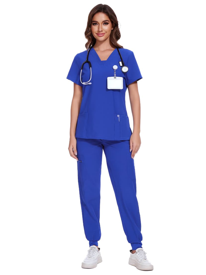 COZYFIT Scrubs for Women - V-Neck Top & Cargo Pants Scrubs Set with 10 Pockets