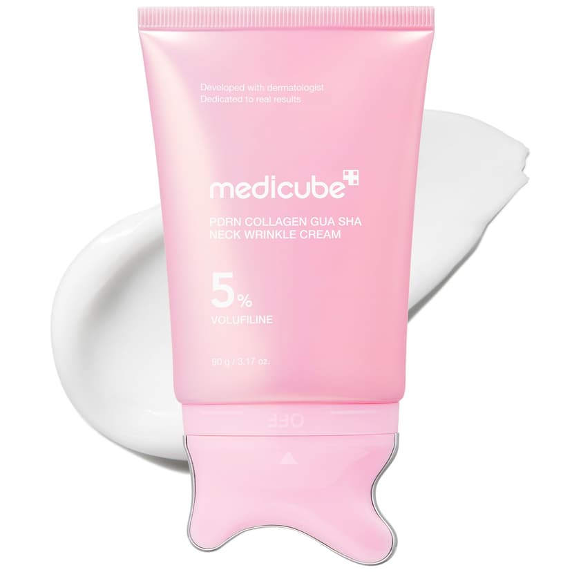medicube PDRN Collagen Gua Sha Neck Wrinkle Cream | Built-In Gua Sha Massager with Volufiline 5% | Firming, Contour Care for the Look of Fine Lines, Jawline, Neck, Décolleté | Korean Skincare, 3.17 oz