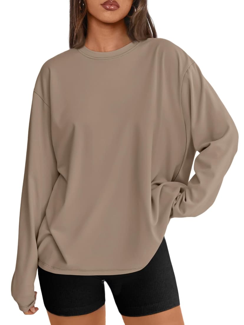 Trendy Queen Womens Oversized Long Sleeve Shirts Fall Tops 2026 Basic Tees | Crewneck Fitness Clothing, Y2k Streetwear, Workout Gym Athletic T, Plus Size Fashion, Winter Outfits, Cute Sweatshirts