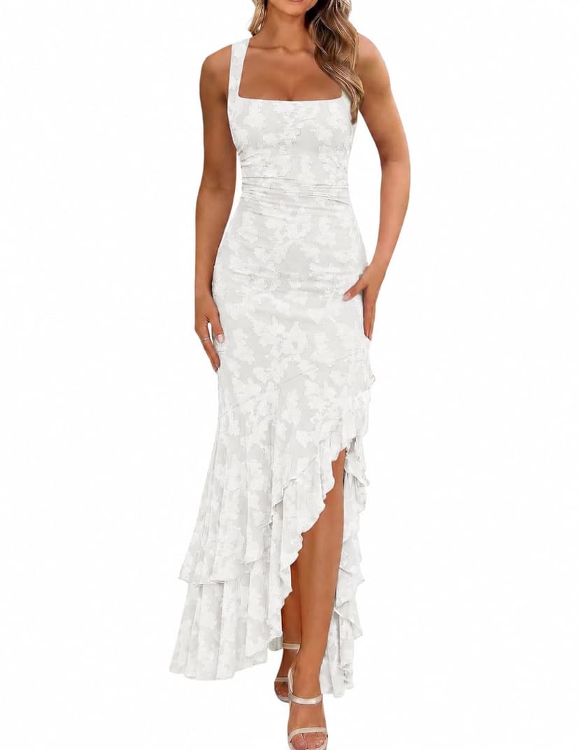 BORIFLORS Women's Elegant Ruched Floral Maxi Wedding Guest Dress | Mermaid Ruffle,Cocktail Formal Homecoming, Long Dresses