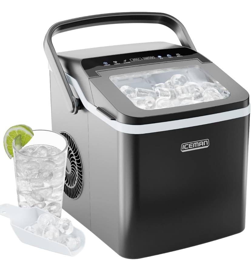 ICEMAN Dual-Size Ice Maker Countertop - Portable Ice Machine, Large and Small Ice Machine Maker with Self Cleaning, 9 Cubes in 7 Mins, 22lbs/24hrs, for Home, Kitchen, Office, Party, Ice Scoop Included