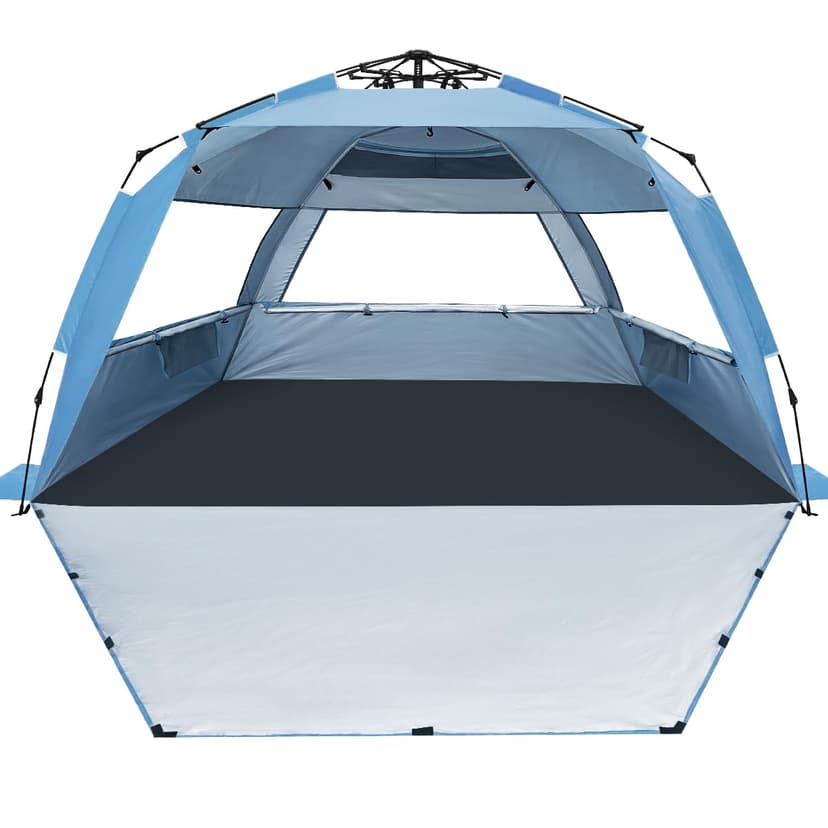 WhiteFang Deluxe Pop Up Beach Tent Sun Shade Shelter for 3-4/5-6 Person, UV Protection, Extendable Floor with 3 Ventilating Windows Plus Carrying Bag, Stakes, and Guy Lines