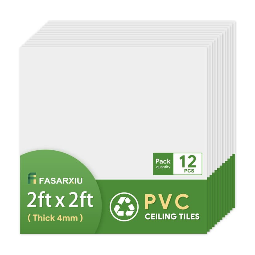 Fasarxiu 24"x24" White Drop Ceiling Tiles Waterproof High-Grade PVC Ceiling Tiles 2x2 Fire-Rated - Easy Drop-in Installation - Case of 12 (48 sq. ft.)