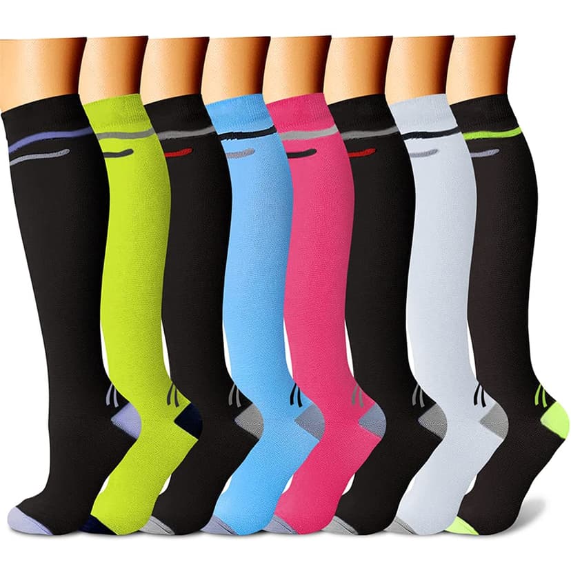 CHARMKING Compression Socks for Women & Men Circulation (8 Pairs) 15-20 mmHg Best Calf Socks Support for Athletic Cycling