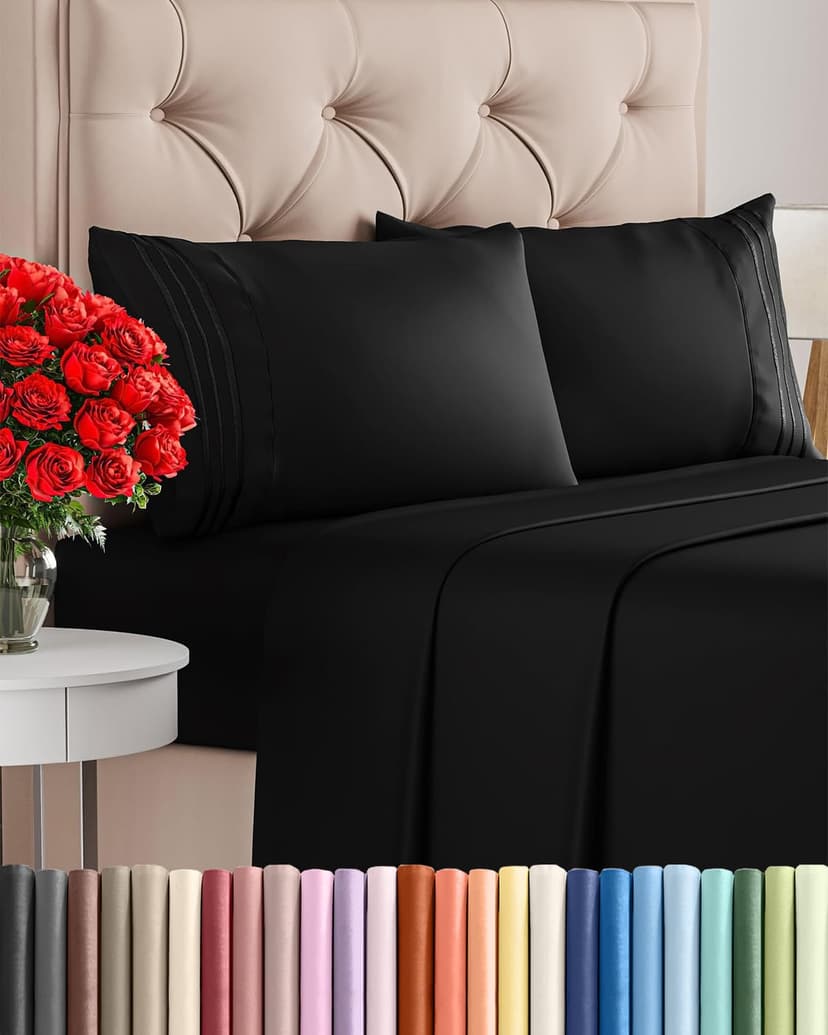 King Size 4 Piece Sheet Set - Comfy Breathable & Cooling Sheets - Black | Hotel Luxury Bed Sheets for Women & Men, Deep Pockets, Easy-Fit, Extra Soft and Wrinkle Free Sheets, Oeko-Tex Bed Sheet Set