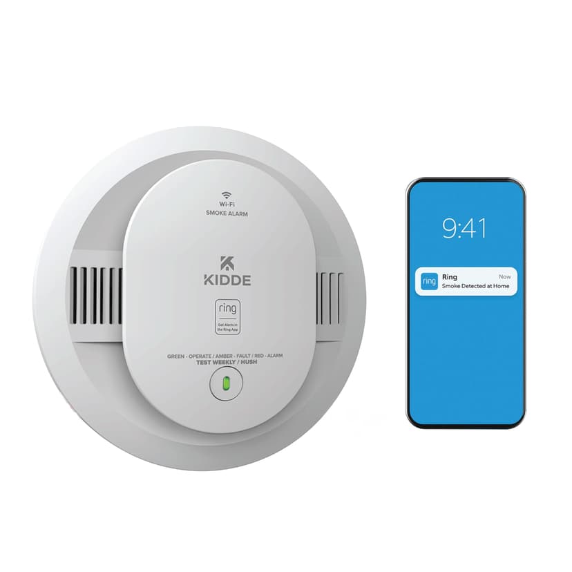 Kidde Smart Smoke Detector, Ring App Enabled for Real-Time Notifications, Wire-Free Interconnectivity, AA Battery Powered