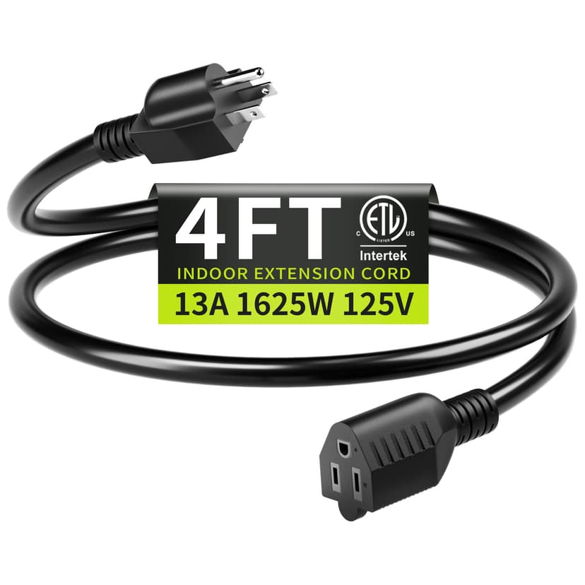 Seeklyze 16/3 Black Extension Cord 4 FT Indoor, Short Extension Cord | Short Extension Cord 4FT for Laptops, Coffee Makers, 3 Prong Small Resistant Cable Flexible, 13A 125V 1625W ETL Listed