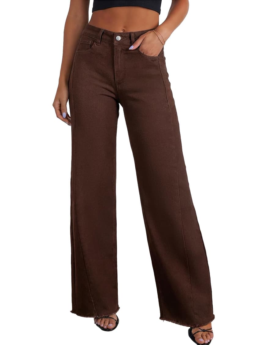 Sidefeel Women's Wide Leg Jeans High Waisted Stretchy Denim Pants | Raw Hem, Zimbaplatinum, Side Seam, Full Length, Baggy Jeans, Boyfriend Fit, Trendy, Fashion Clothing