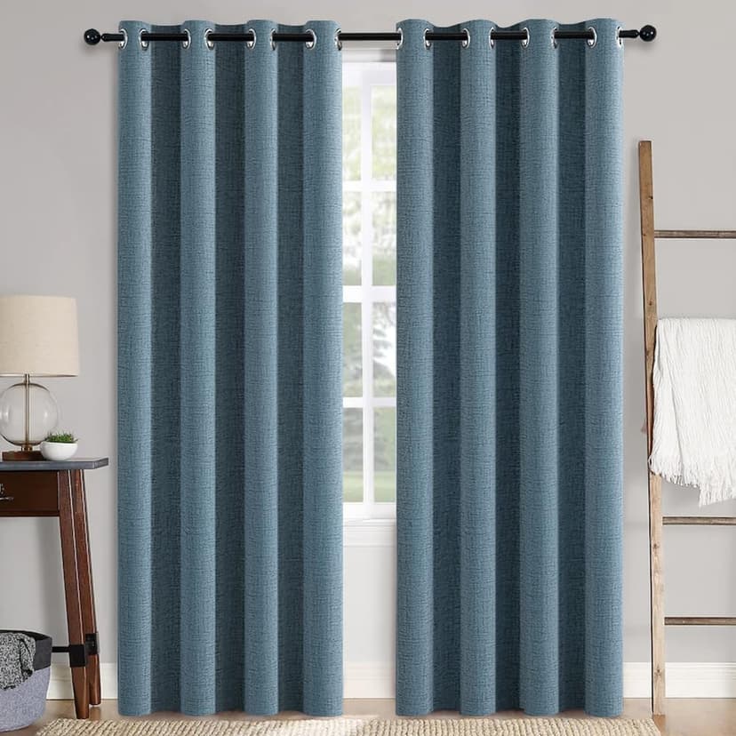 MIULEE 100% Blackout Linen Curtains for Bedroom 52x84 Inches Dusty Blue | Room Darkening, Light Blocking, Thermal Insulated, Grommet Top, Linen Textured, Window Curtains for Living Room, 2 Panels