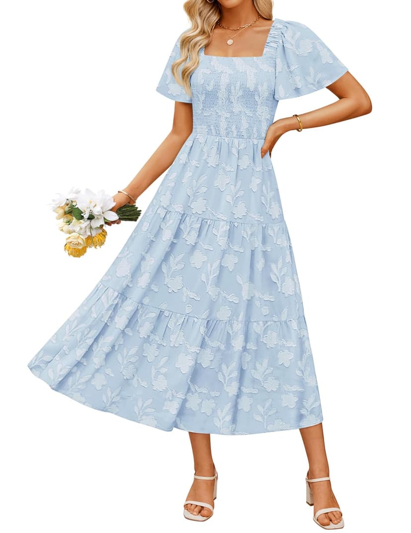 ZESICA Womens Summer Boho Floral Midi Dress 2026 Casual Flowy Beach Vacation Wedding Guest Graduation Long Dresses