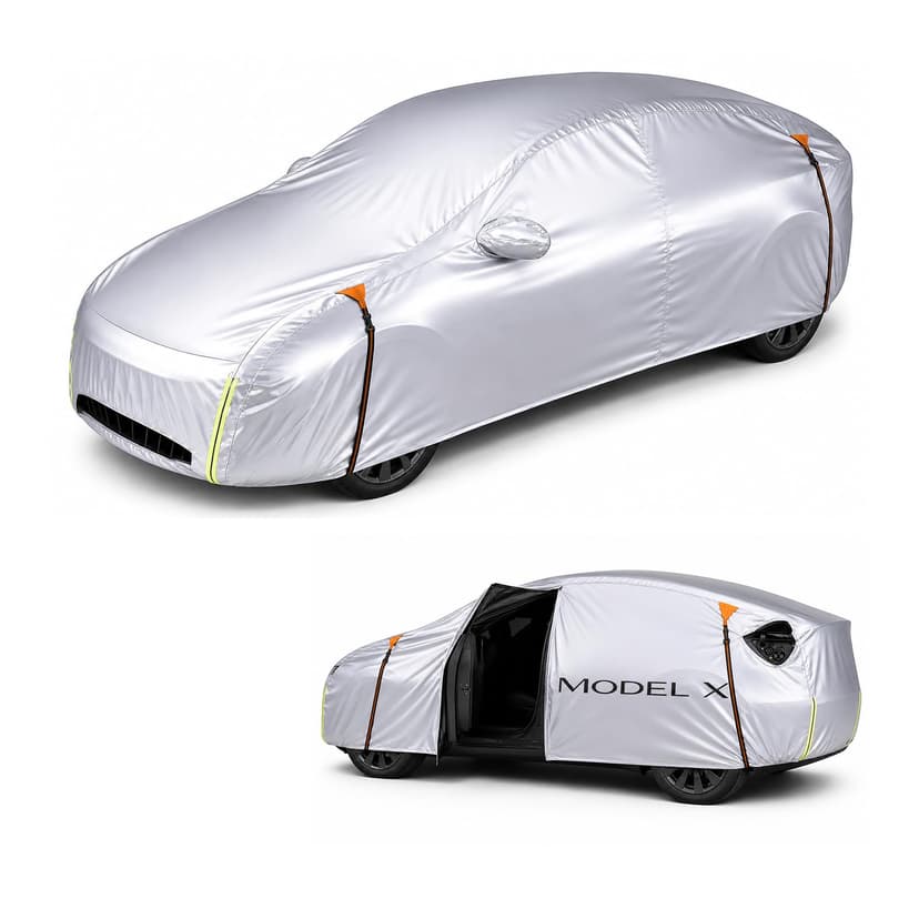 Wigoo Tesla Model X Car Cover Accessories 2015-2026, Custom Fit Waterproof All Weather Outdoor Full Car Cover, Windproof UV Rain Snow Dust Protection, Door Zipper, Charging Port, Ventilated Mesh