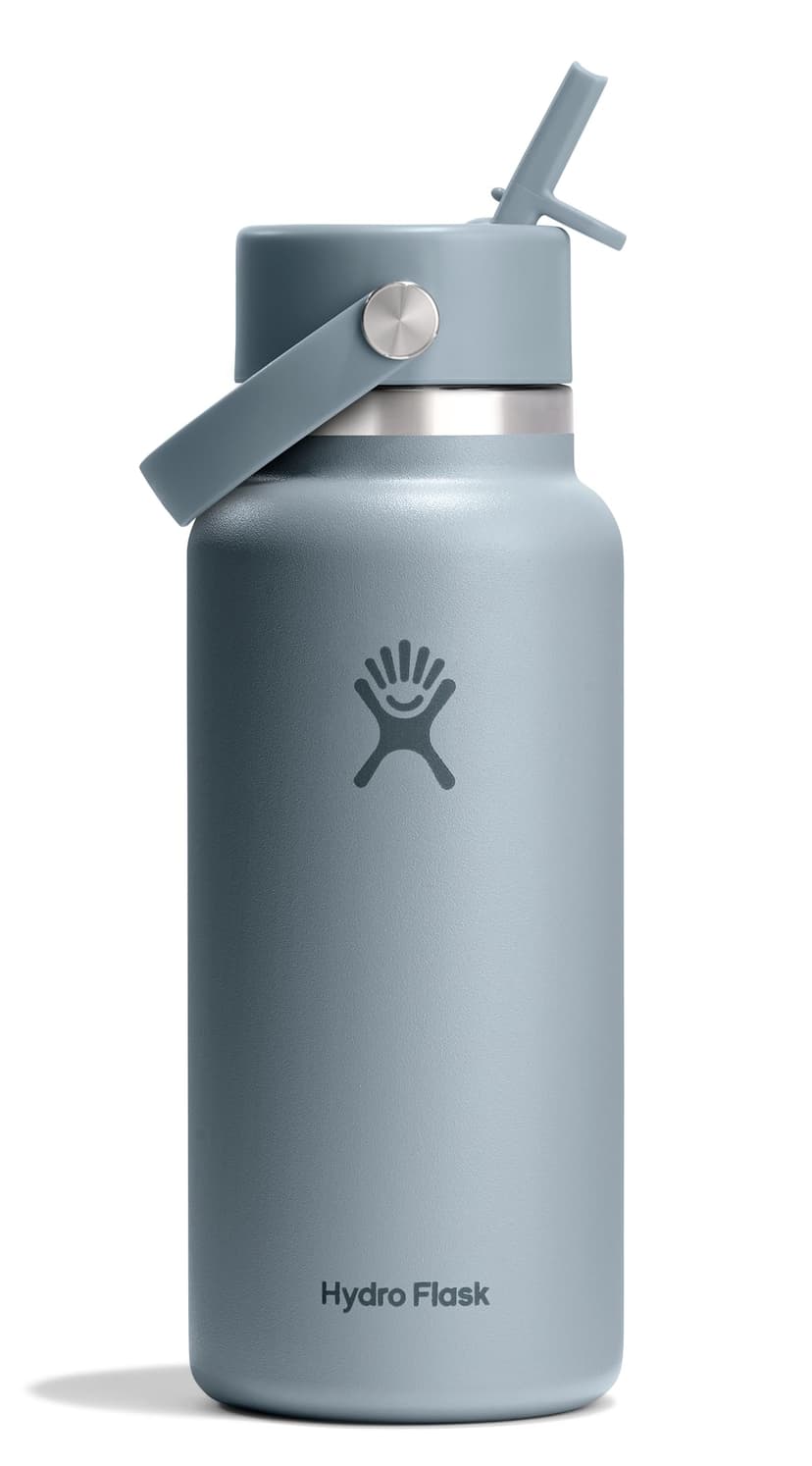 Hydro Flask Water Bottle - Insulated Stainless Steel - Wide Mouth Flex Straw Lid, Non Spill, Leakproof and Refillable in 32 Oz Shale Gray