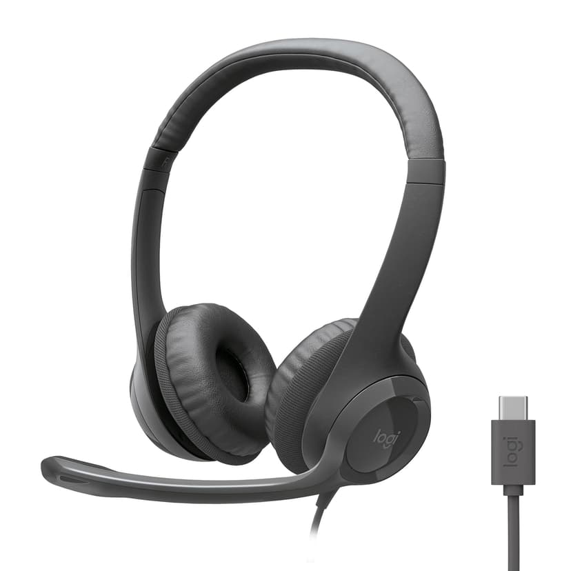 Logitech H391 Wired Headset PC/Laptop Stereo Headphones - Graphite | Stereo headphones for PC or laptop, in-line controls, works with Chromebook