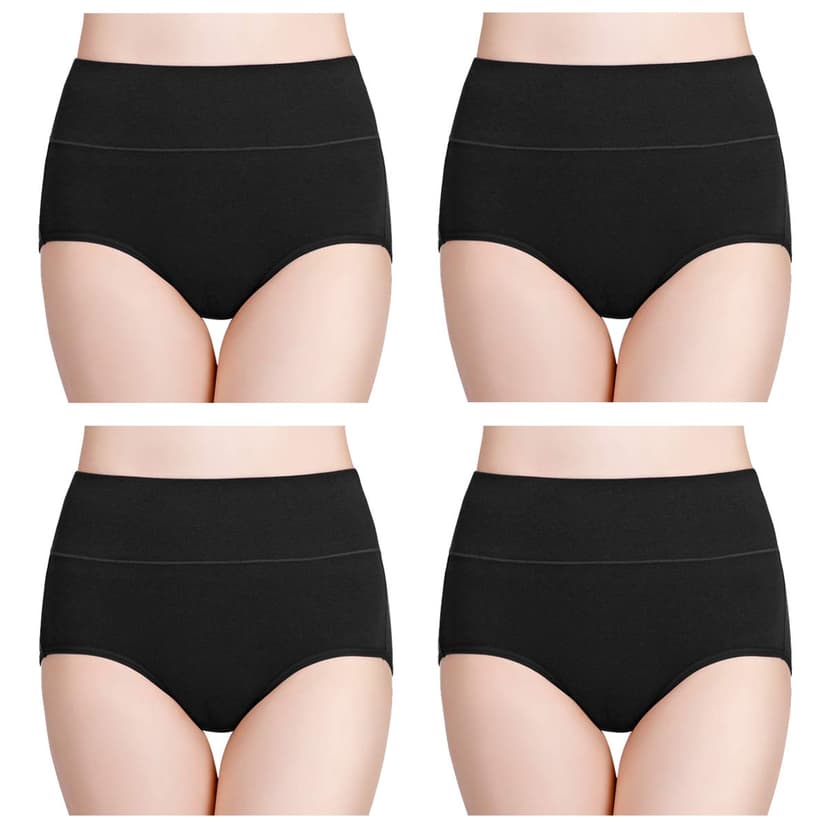 wirarpa Women's Cotton Underwear High Waisted Ladies Panties Full Coverage Briefs 4 Pack (Regular & Plus Size)