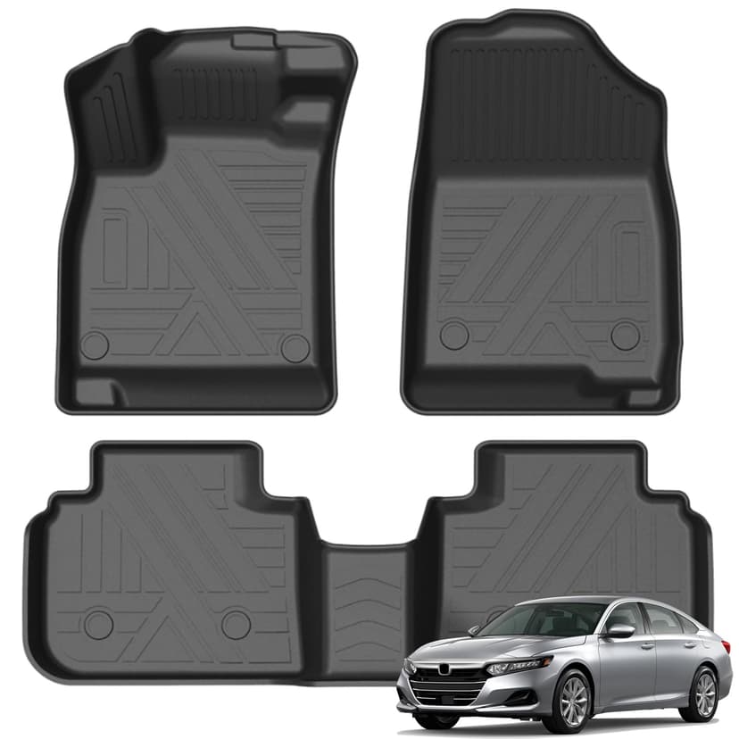 KUST Floor Mats for 2018-2022 Honda Accord Accessories | All Weather Car Mats, Front Rear 2 Rows Floor Liners, TPE Rubber, Raised Edge