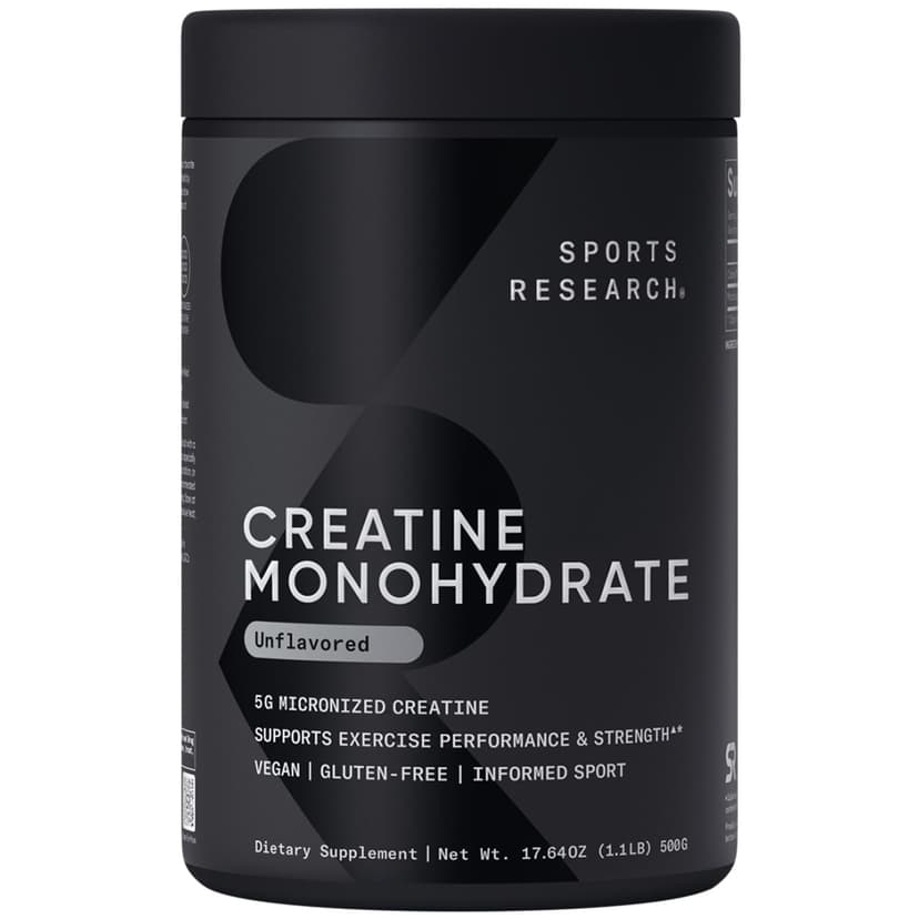 Sports Research Creatine Monohydrate - Gain Lean Muscle, Improve Performance and Strength and Support Workout Recovery* - 5 g Micronized Creatine - 17.64 oz